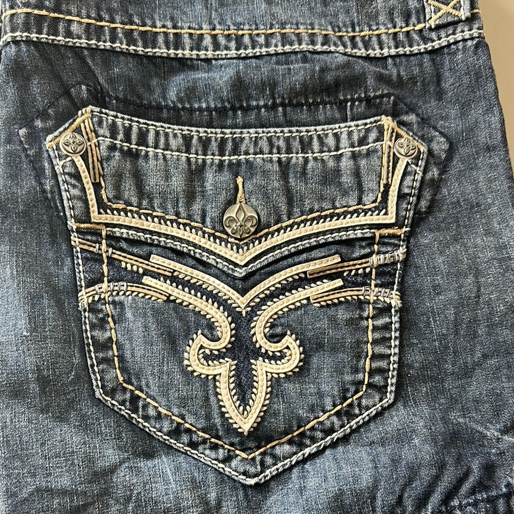 Rock Revival Blue Cargo Shorts with Intricate Stitching